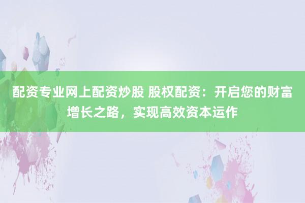配资专业网上配资炒股 股权配资：开启您的财富增长之路，实现高效资本运作