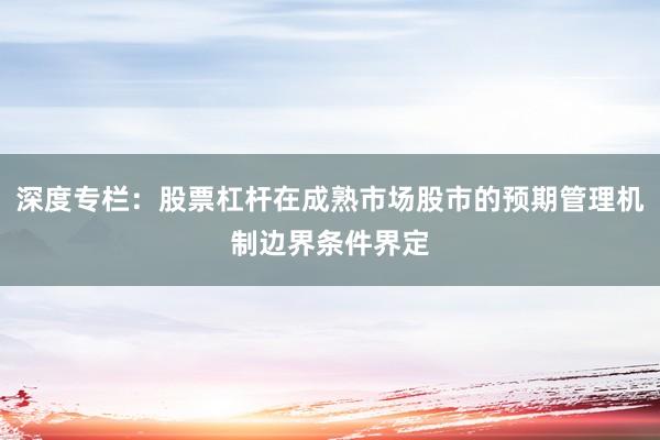 深度专栏:股票杠杆在成熟市场股市的预期管理机制边界条件界定