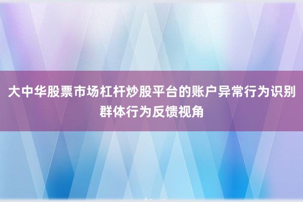 大中华股票市场杠杆炒股平台的账户异常行为识别群体行为反馈视角