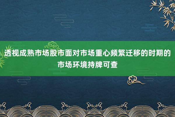 透视成熟市场股市面对市场重心频繁迁移的时期的市场环境持牌可查