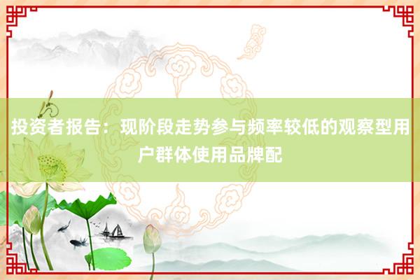 投资者报告:现阶段走势参与频率较低的观察型用户群体使用品牌配