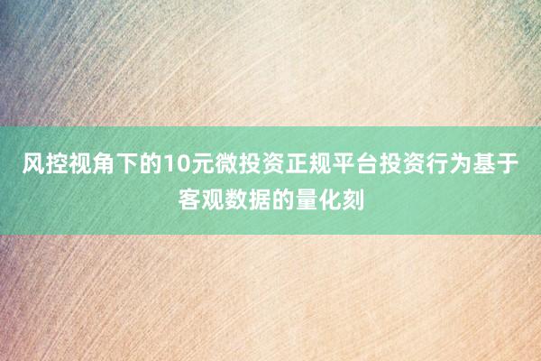 风控视角下的10元微投资正规平台投资行为基于客观数据的量化刻