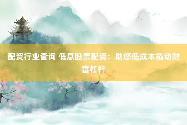 配资行业查询 低息股票配资：助您低成本撬动财富杠杆