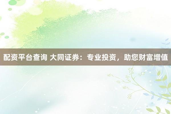 配资平台查询 大同证券:专业投资,助您财富增值